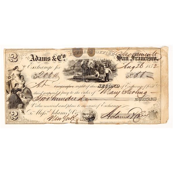 Adams & Co. Second of Exchange 1852 Sacramento Gold Rush [203628]