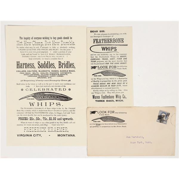 Frederick Kraemer Harness, Saddles, Whips, Virginia City, Montana Ephemera [204542]