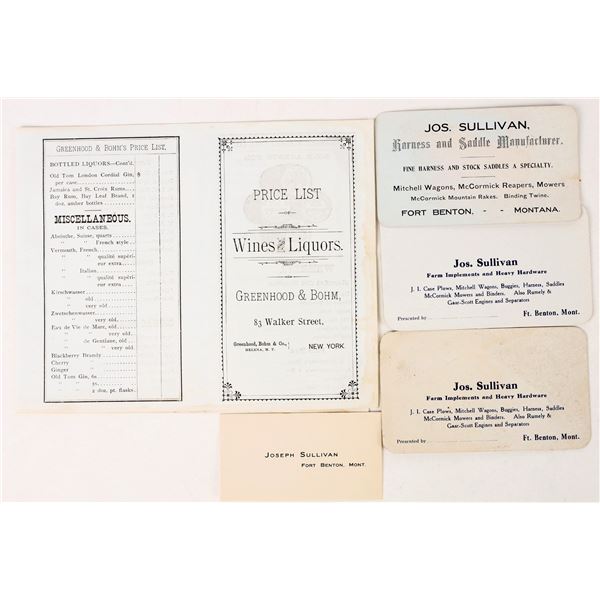 Montana Trade Cards/Liquor Price List [206930]