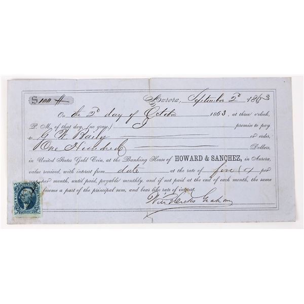 Howard & Sanchez Banking House Promissory Note, Aurora, Nevada, 1863 [198154]