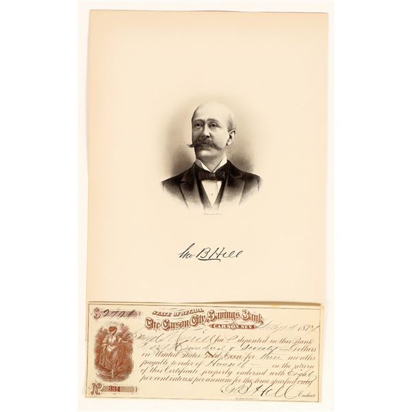 Carson City Savings Bank Check & Lithograph, George B. Hill [200457]