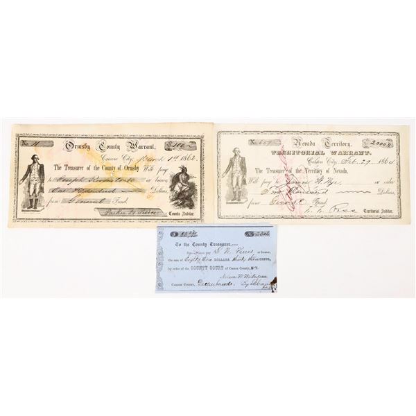 Nevada Territorial Warrants including Governor James Nye Paycheck [198152]