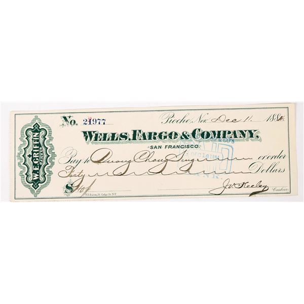 Pioche, Nevada Check Issued to Chinese Merchant, 1884 [197962]