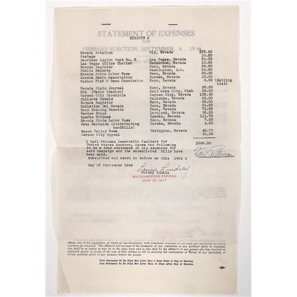 Statement of Primary Election Expenses for Future Governor Vail Pittman [192815]
