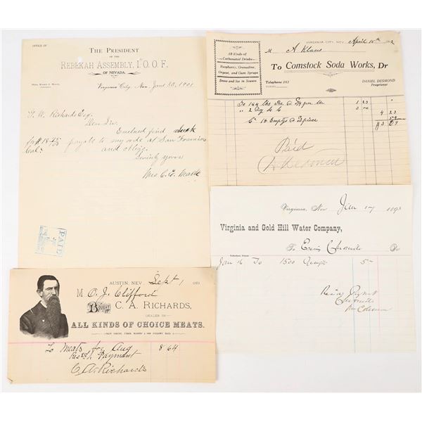 Five Different Nevada Billheads (Austin, Eureka, Virginia City) [198126]