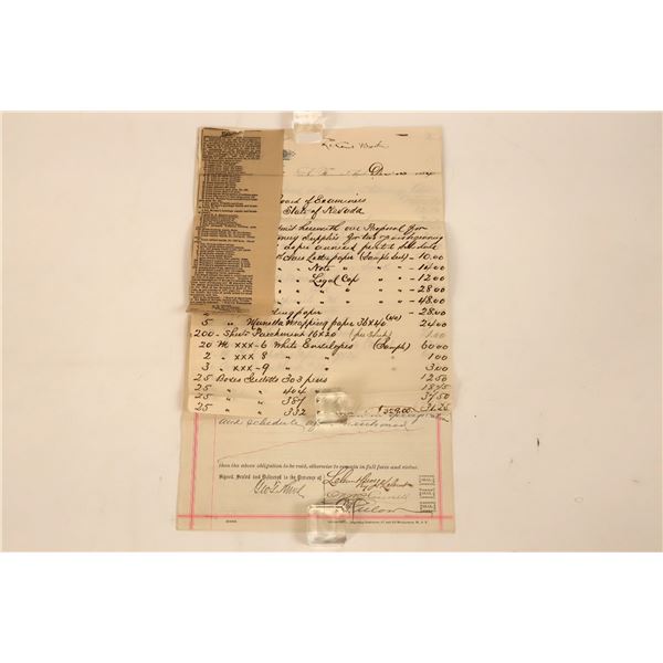 Nevada State Printing Supplies Proposal and Contract, 1885 [190509]