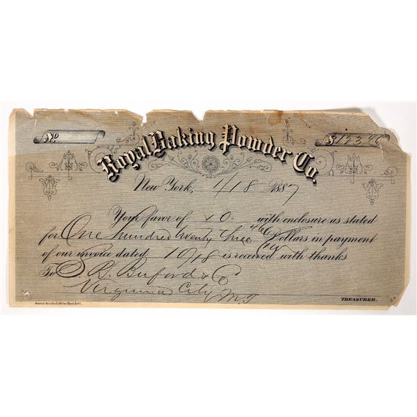 Royal Baking Powder Rare Check, 1887 [194111]