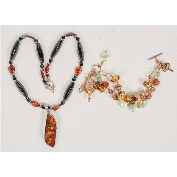 Necklace and bracelet: Amber & Black Onyx (2) [202189]