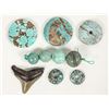 Image 1 : Turquoise Disk or Donut Beads, Spheres and Megalodon Tooth  [205072]