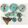 Image 2 : Turquoise Disk or Donut Beads, Spheres and Megalodon Tooth  [205072]