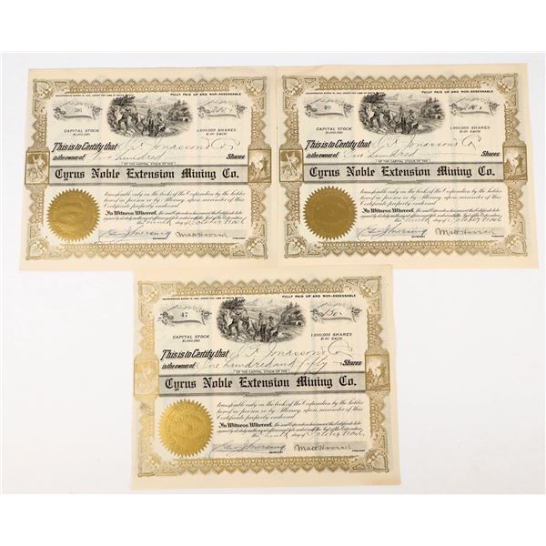 Cyrus Noble Extension Mining Co. Stock Trio--Pair With Your Whiskey Bottles!! [198050]