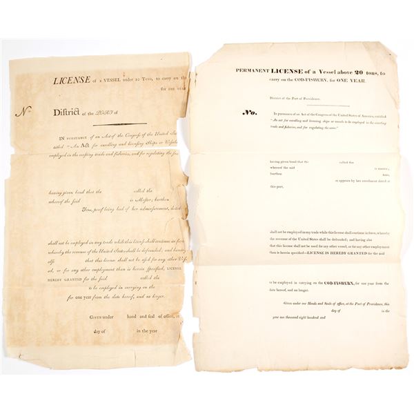 Fishing License /Vessel Above 20 Tons  c1800s  (2) [63943]