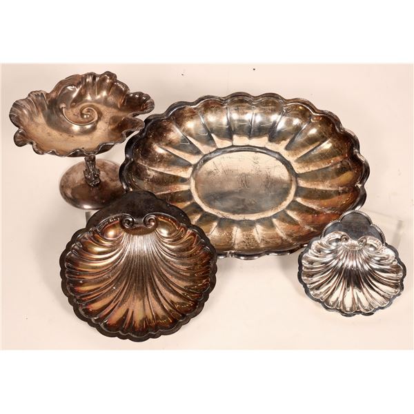 Silver Plate Scallop Pattern, Plate, Dish, Bowl, 4 Total [183804]