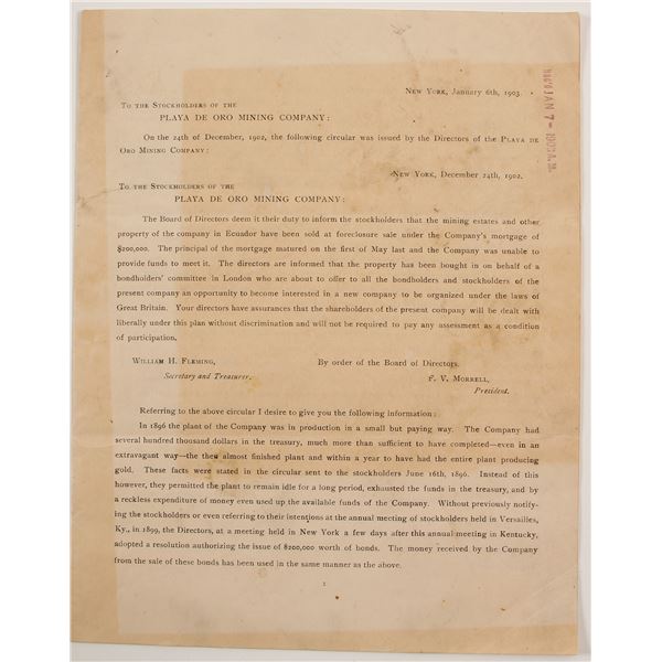 Mexican Mine Prospectus: Playa de Oro 1903 [90597]