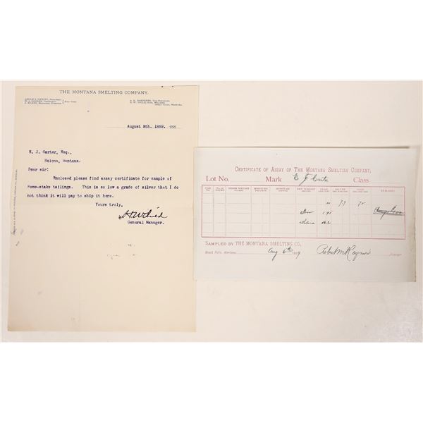 Montana Smelting Company Assay Sheet & Rejection Letter [192531]
