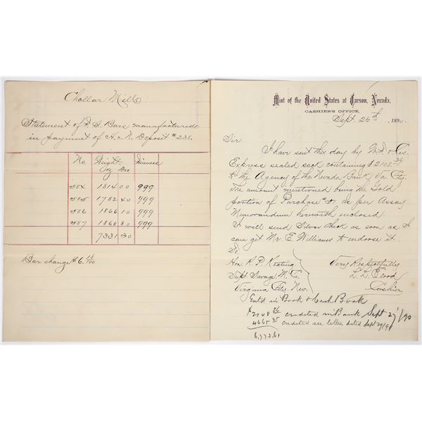 Carson City Mint Documents for Comstock Mine Deposits [202689]