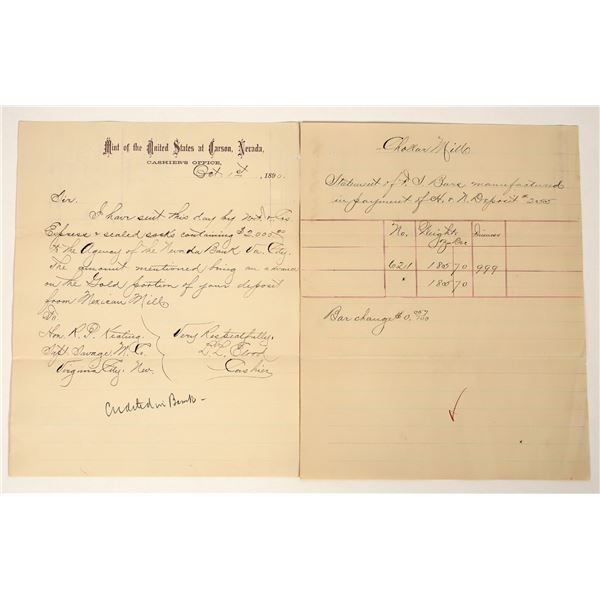 Carson City Mint Documents for Comstock Mine Deposits [202690]