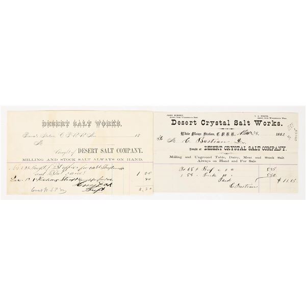 Rare Nevada Desert Salt Company Billhead Pair, 1882 [206514]