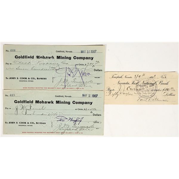Rare Goldfield & Tonopah Checks w/ Key Autographs: Nixon, Wingfield, Pittman [200893]