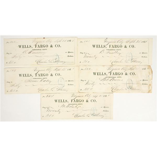 1861 Wells Fargo Nevada Territory Check Group for the Gould & Curry (5) [201637]