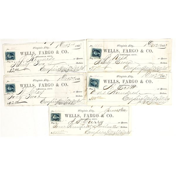 Empire Mill & Mining Company, Virginia City, Nevada Territory Checks (5) [192895]