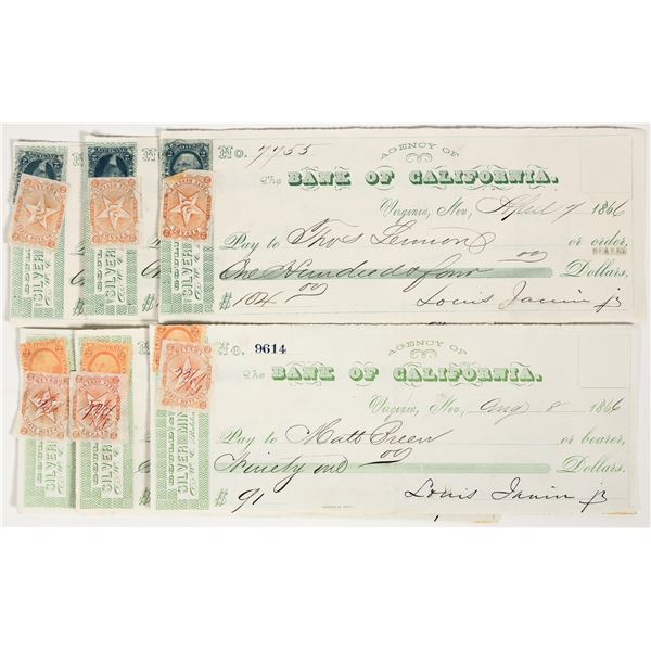 Gould & Curry Mining Checks with Interesting Cancels & Stamp Uses [204127]