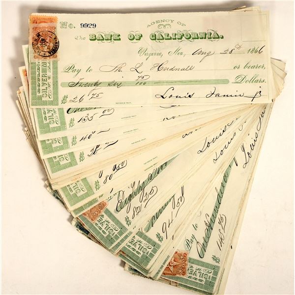 Gould & Curry Mining Checks with Nevada Adhesive Stamps (45) [201642]