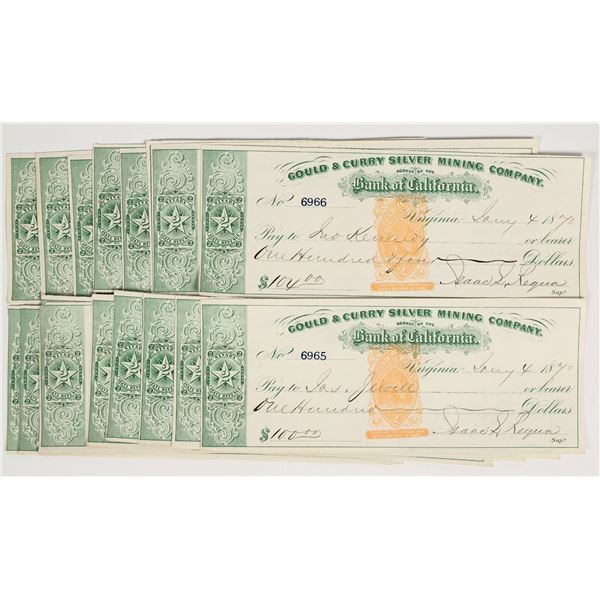 Gould & Curry Mining Checks with RN-B & Printed Green NV Stamps (20) [201971]