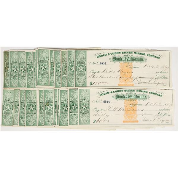Gould & Curry Mining Checks with RN-B & Printed Green NV Stamps (30) [201973]