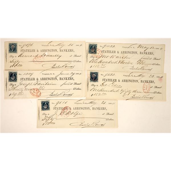Gould & Curry Mining Checks, Nevada Territory, w/ Red Bank Cancels [202042]