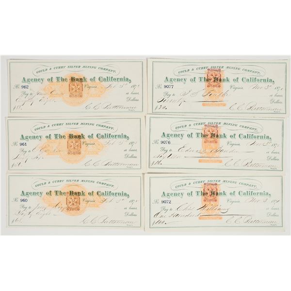 Gould & Curry Mine, Virginia City, Nevada Checks with Red Nevada RNs (6) [201969]