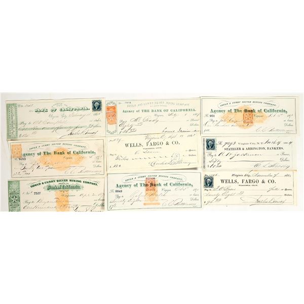 Gould & Curry Silver Mining Company Check Collection (9 Different) [201739]