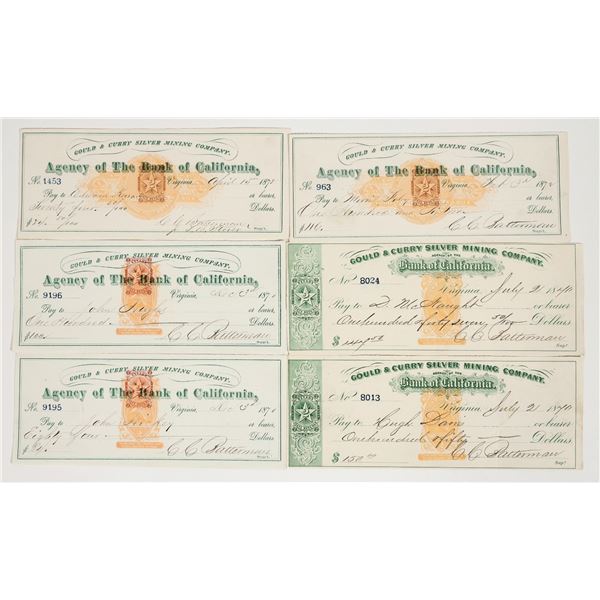 Gould & Curry Silver Mining Group with Printed Nevada Revenue Stamps (6) [201968]