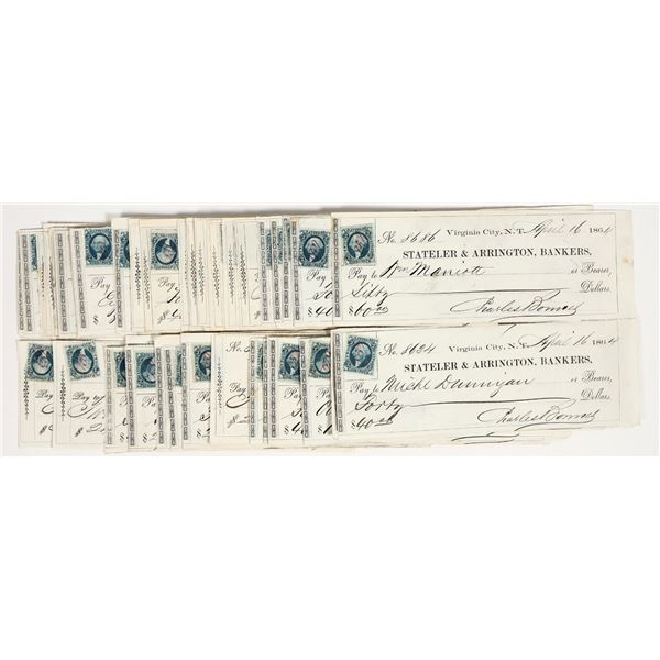 Stateler & Arrington, Gould & Curry, Virginia City, Nevada Territory Check Group (50) [201977]