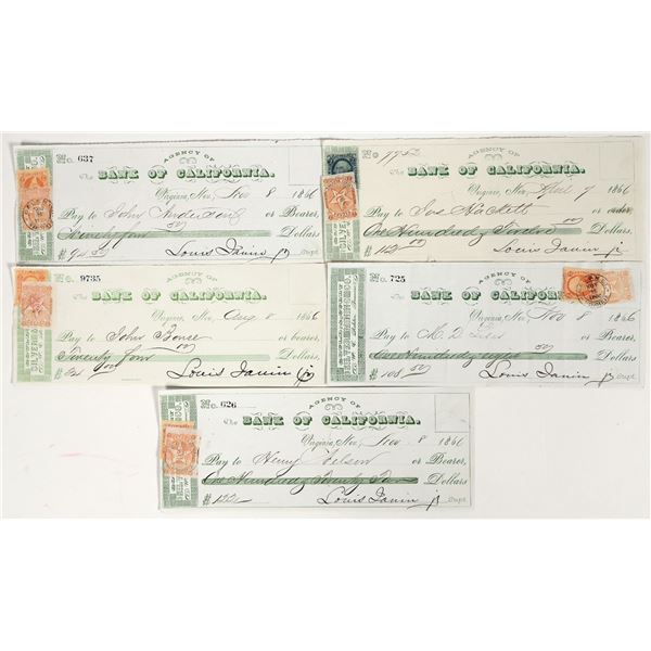 Virginia City Mining Checks with Nevada Revenue Stamp Application Varieties (5) [204129]