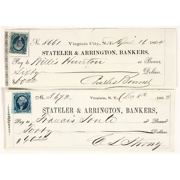 Virginia City, Nevada Territory Checks Issued to Police Officer & Fireman [200784]