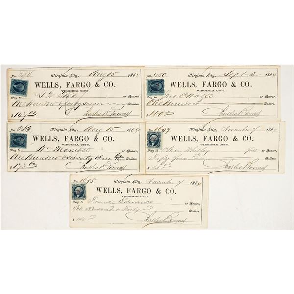 Wells Fargo Gould & Curry Silver Mining Co. Checks, Virginia City, Nevada Territory (5) [192896]