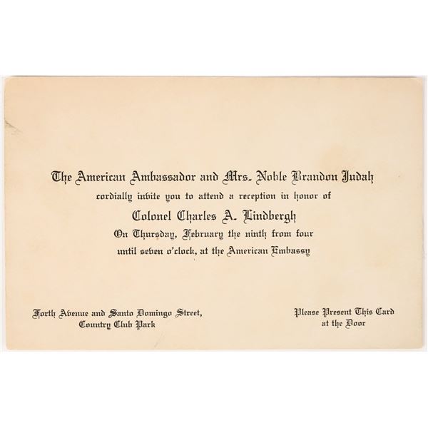 Charles Lindbergh Reception Invitation [205438]