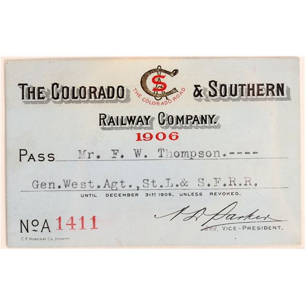 Colorado & Southern Railway Co Annual Pass, 1906 [182664]