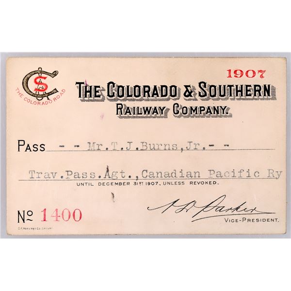 Colorado & Southern Railway Co Annual Pass 1907 [179503]