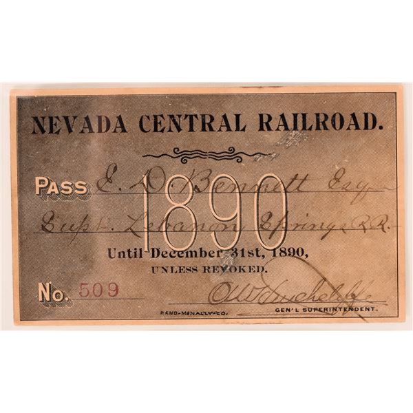 Nevada Central Railroad Annual Pass, 1890 [172103]