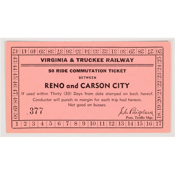 Virginia & Truckee Railway 50 Ride Commutation Ticket [204177]