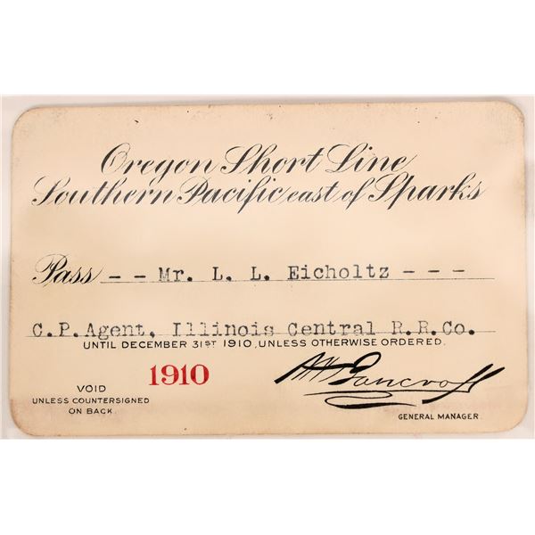 Oregon Short Line/So. Pac East of Sparks, Nevada Annual Pass, 1910 [182671]