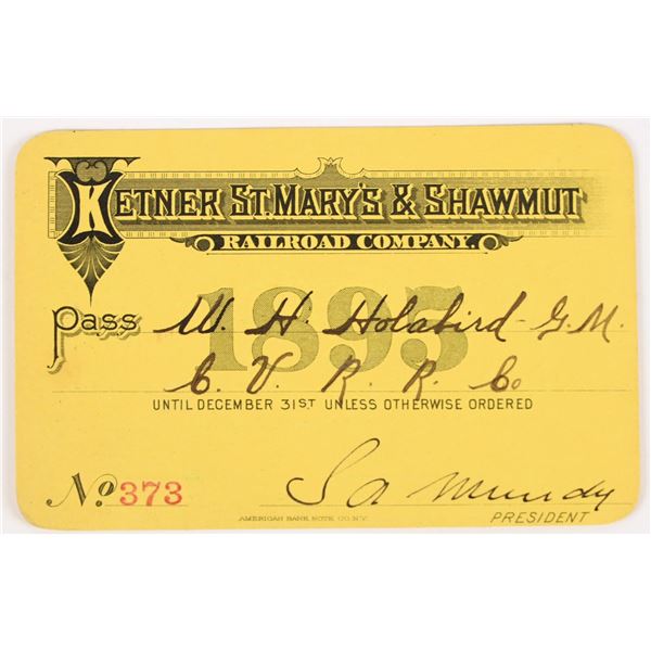 Ketner, St. Mary's & Shawmut Railroad Annual Pass, 1895 [207339]
