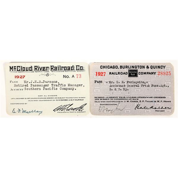 Vintage U.S. Railroad Passes, 1927 (2) [205532]