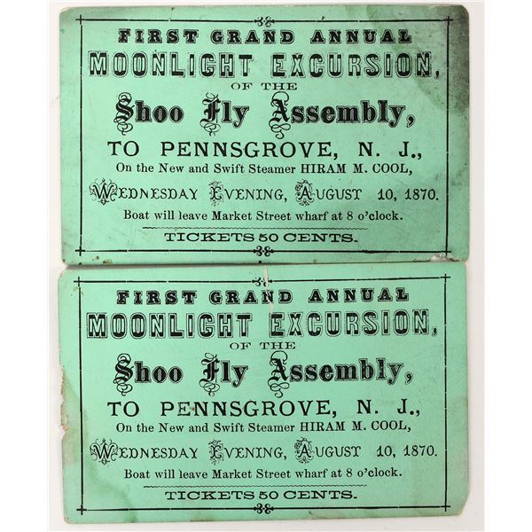 Steamer Tickets, Hiram M. Cool, 1870 (Pair) [203615]
