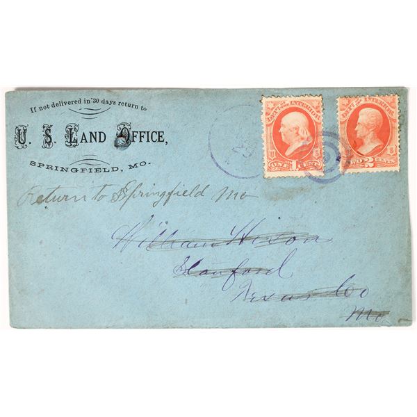 Unique US Land Office, Dept of Interior Cover w/ Stamps [162816]