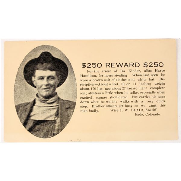 Reward Postcard for Horse Thief, Eads, Colorado, 1913 [207357]