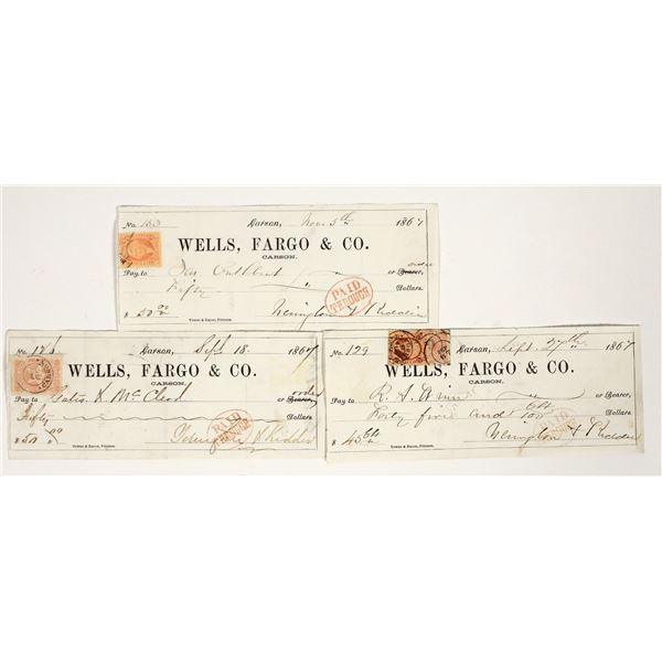 Stamp Usage Varieties on Wells Fargo Carson City 1860s Checks [204283]