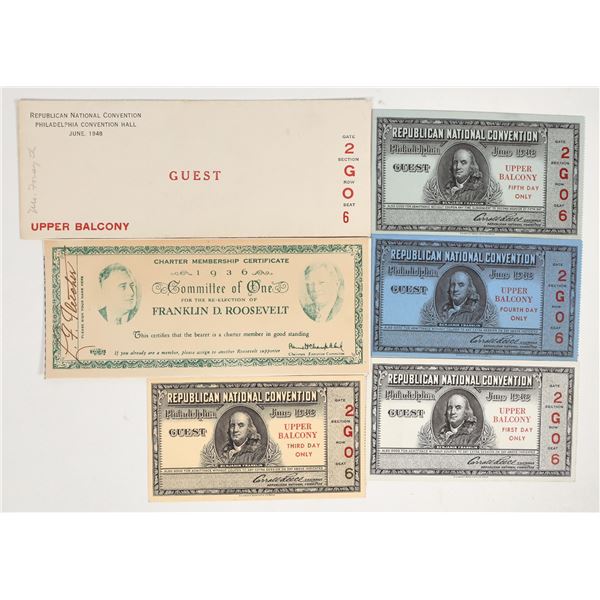 Presidential Nat'l Convention Tickets (5) & Certificate [204391]